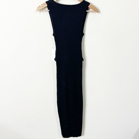 Good American Black Ribbed Sleeveless Belted Bodycon Midi Dress Size 0 or XS NWT - Picture 6 of 7